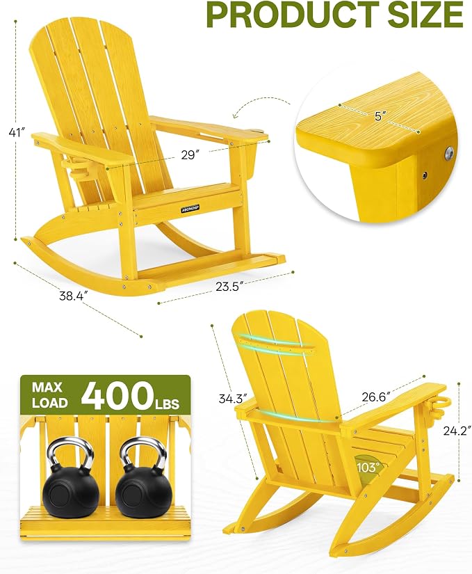 Outdoor Oversized Adirondack Rocking Chairs, All Weather HDPE Patio Rocking - Image 2