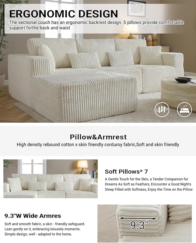 110" Cloud Sectional Couch, Modular Sectional Sofa - Image 5