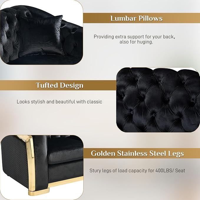DAMAIFROM Mid Century Modern Chesterfield Sofa Couch, 5 Seat Tufted Sofas - Image 3