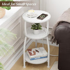 Round Side Table with Power Outlet & USB Ports, 3-Tier End Table with Storage - Image 4