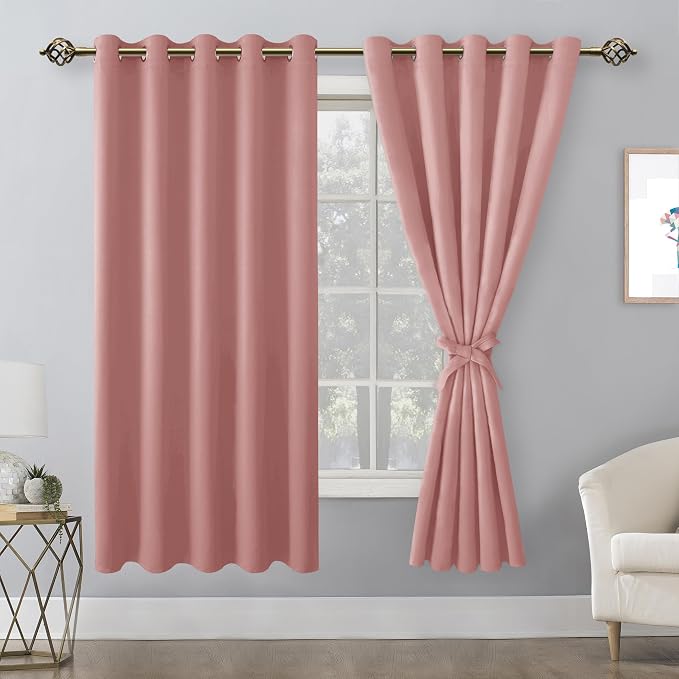 Room Darkening Curtains for Bedroom, 60 x 72 Inches, Dusty Rose | Thermal - Image 8