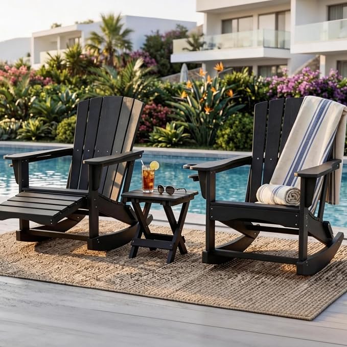Adirondack Rocking Chair with Retractable Ottoman Set of 2, Outdoor Folding - Image 2