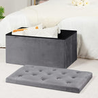B FSOBEIIALEO Folding Storage Ottoman, Long Ottomans Shoes Bench, Velvet - Image 2