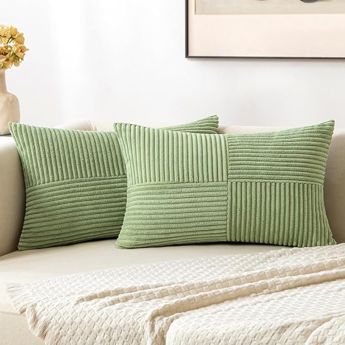 MIULEE Sage Green Decorative Lumbar Throw Pillow Covers 12x20 Inch 2 Pack | by MIULEE