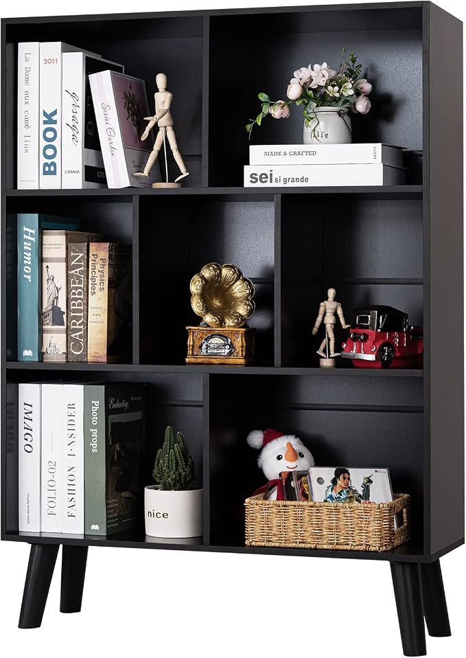 YAHARBO Black Bookshelf, 3 Tier Modern Bookcase by YAHARBO