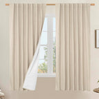 100% Blackout Linen Curtains 63 Inches Long 2 Panels, 60 x 63 Inch | Linen by LAMIT