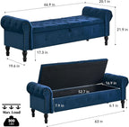 Storage Bench for Bedroom, Velvet 67" End of Bed Bench, King Size Bench - Image 2