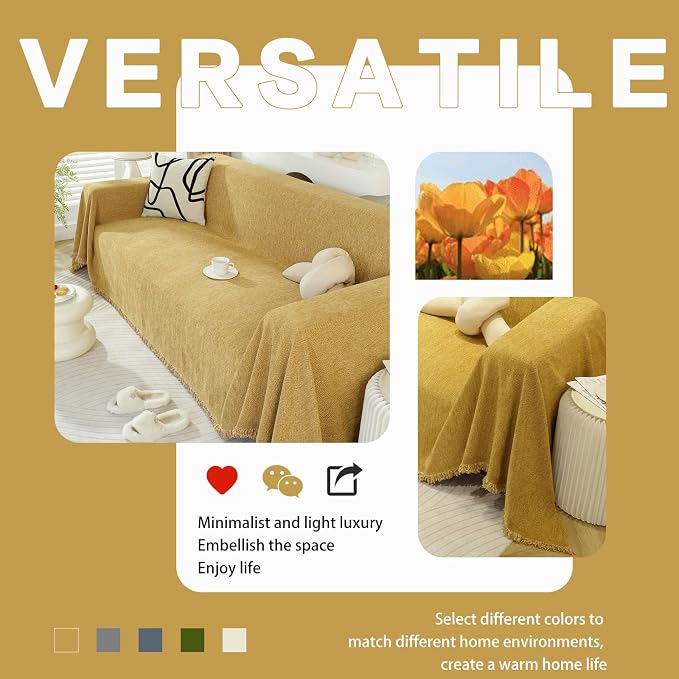 DREAMINGO Modern Minimalism Mustard Yellow Couch Cover Sectional Sofa Covers - Image 5
