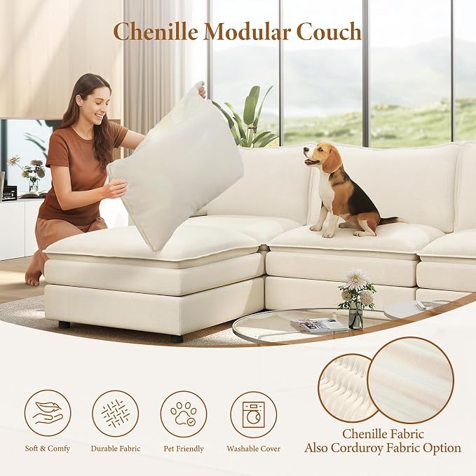 Vesgantti 108" Sectional Sleeper Sofa, 6-Seater Oversized Modular Cloud Couch - Image 6
