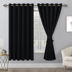Grommet Blackout Curtains for Bedroom 70 x 63 Inches Black 2 Panels | Thermal - Image 8