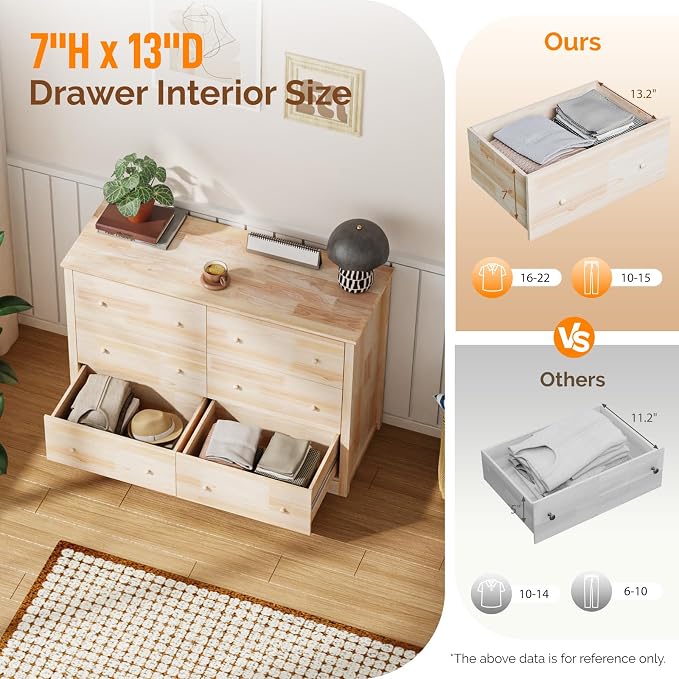 VINGLI 6 Drawer Dresser with Unfinished Solid Wood - Image 7