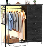 DUMOS Dresser for Bedroom with Hanging Rack, 6 Drawer Fabric Dresser with by DumosLifestyle