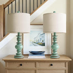 BOBOMOMO 20" Distressed Teal Bedside Lamps Set of 2, Hand-Painted Vintage Resin - Image 7