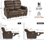 MCombo 61.6'' Wall Hugger Power Loveseat Recliner, Reclining Loveseat - Image 2
