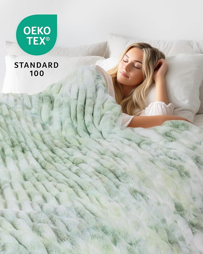 Ultra Soft Cozy Faux Fur Throw Blanket, Fuzzy Plush Thick Bubble Blanket - Image 2