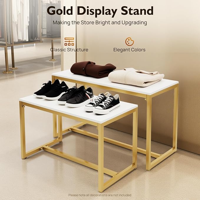 2pcs Gold Retail Display Nesting Tables, Shoes Handbag Metal Display Riser Shelf - Image 4