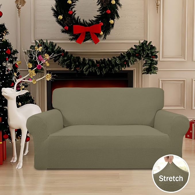 Easy-Going Stretch Loveseat Couch Covers Washable Khaki | 1-Piece Loveseat - Image 2