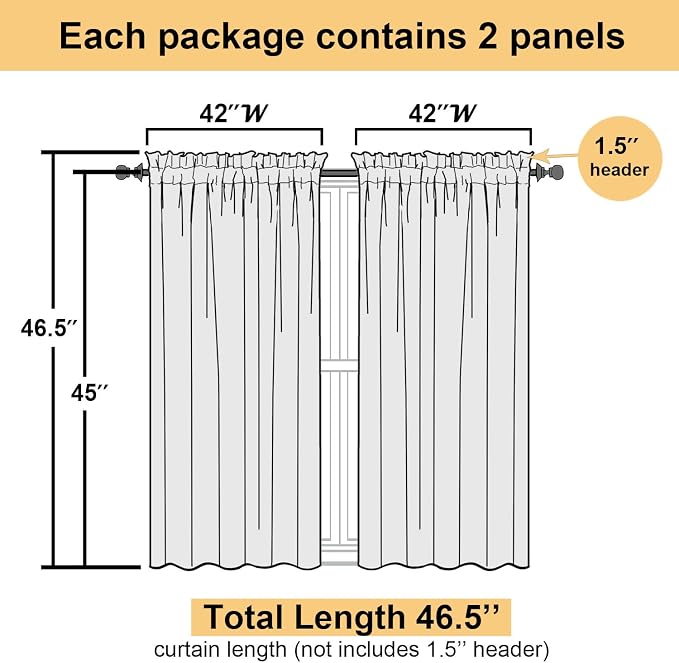 Sheer White Curtains 45 Inch Length 2 Panels, Airy Voile Short Curtains - Image 3