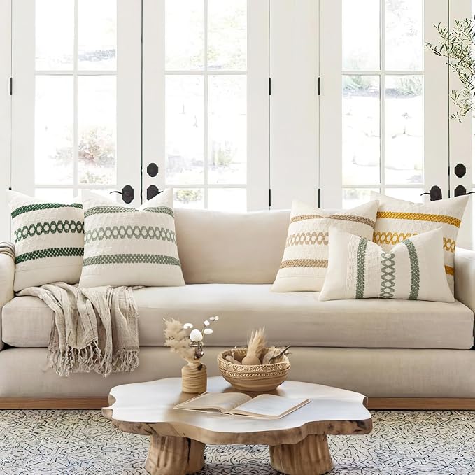MIULEE Set of 2 Sage Green Boho Decorative Pillow Covers 18x18 Inch | Farmhouse - Image 3