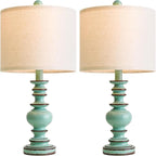 BOBOMOMO 20" Distressed Teal Bedside Lamps Set of 2, Hand-Painted Vintage Resin - Image 6