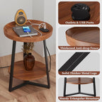 Gadroad Round End Table with Charging Station, USB Ports, Wood Tabletop & Black - Image 4