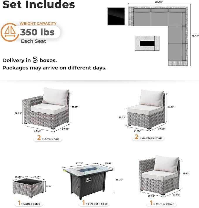 ovios 7 Pieces Patio Furniture Set, Outdoor Wicker Sectional Sofa - Image 8