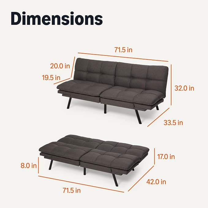 Amazon Basics Futon Sofa Bed, Convertible Memory Foam Sofa Couch - Image 2