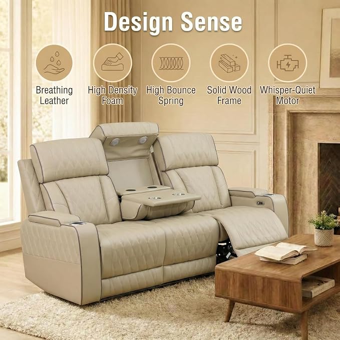 Power Recliner Sofa Set with LED Lights, Includes 2 Manual Recliner 1 Seat and - Image 4