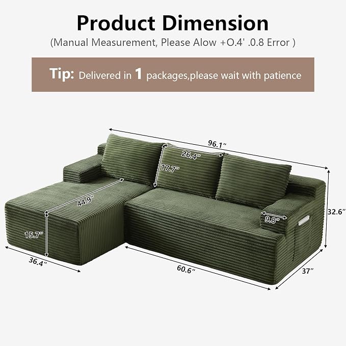 96" Cloud Sectional Couch with L-Shape Chaise, Modular Comfy Sofa Chaise Longue - Image 2