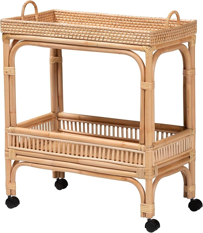 Bali & pari Lombok Modern Bohemian Natural Rattan 2-Tier Wine Cart by balipari
