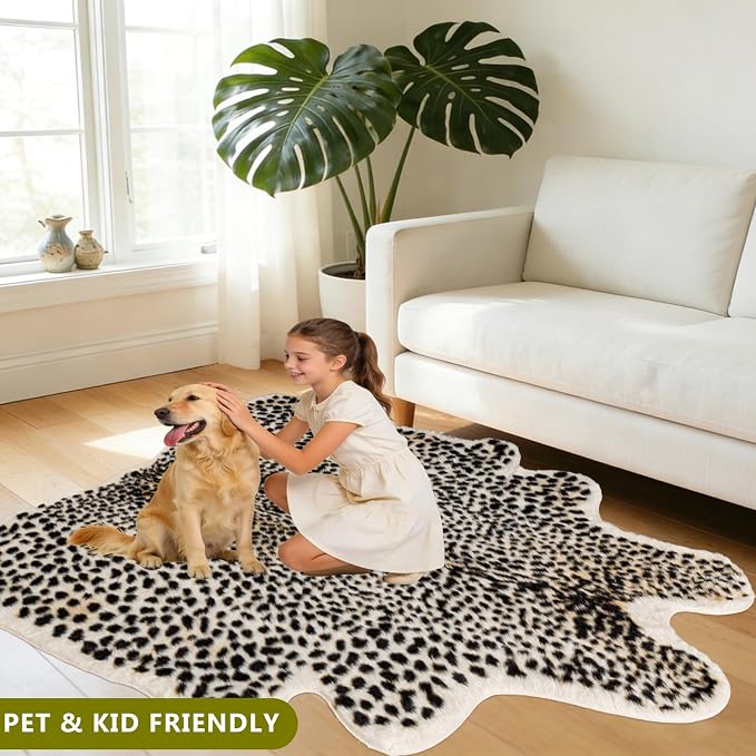 Seek4comfortable Leopard Print Rug, Cheetah Rug 4.6x5.8 Feet Faux Animal Fur - Image 4