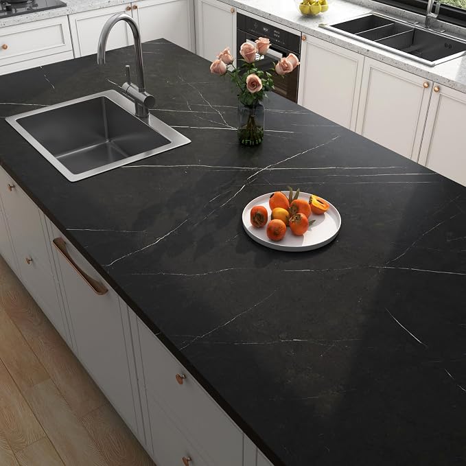 FunStick 24"x200" Matte Black Marble Contact Paper - Image 2