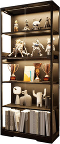 65" Tall Display Case with Glass Doors, Lighted Display Cabinet Bookcase with by Unknown