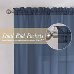 Navy Blue Sheer Valances for Windows 18 Inch Length 2 Pcs, Cafe Kitchen - Image 2