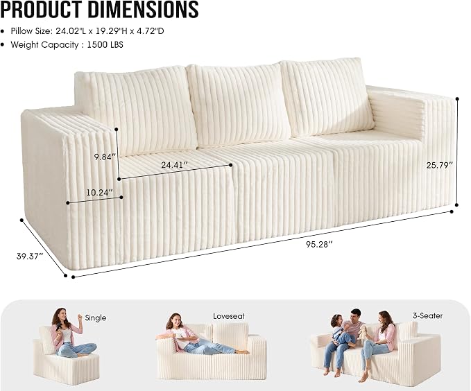 Modular Sectional Sofa 3-Seater Modular Couch - Image 2