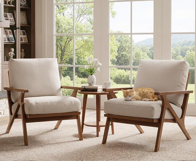HNY Set of 2 Mid Century Accent Chair, Faux Leather Upholstered Armchair by HNY
