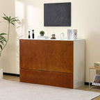 VINGLI Full Murphy Bed with Storage Drawer, 2 Charging Station, Rustic & - Image 2