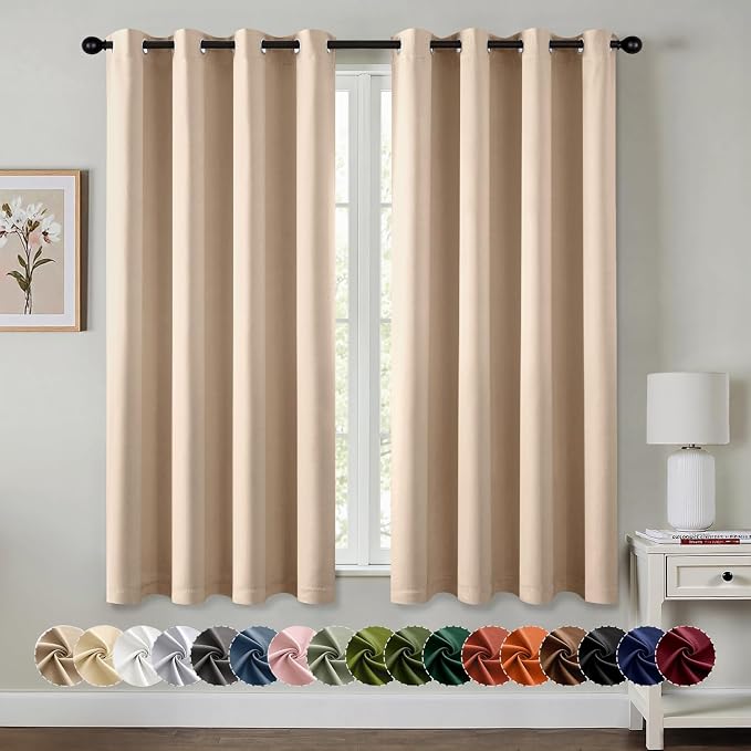 MIULEE Blackout Curtains for Bedroom 2 Panels 55 x 68 Inch Long Beige | Thermal by MIULEE