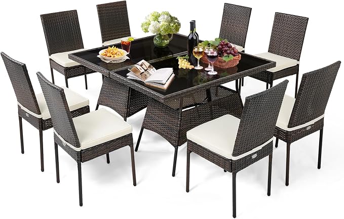 Tangkula 10 Pieces Wicker Patio Dining Set, Outdoor Rattan Table & Chairs Set by TANGKULA
