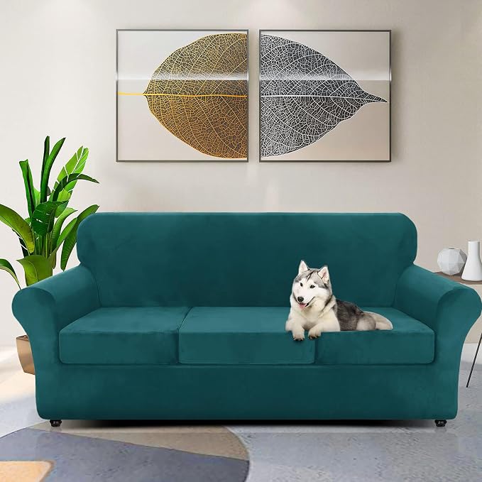 ZNSAYOTX Oversized Velvet Couch Cover 4 Piece Stretch Sofa Covers - Image 2