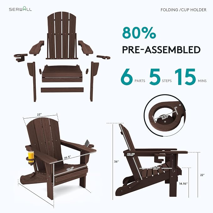 SERWALL Adirondack Chair with Cup Holders - Image 7