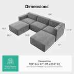 Novilla 109" Modular Sectional Sofa, No Assembly Cloud Sectional Couch - Image 2
