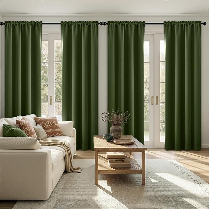 MIULEE 84 Inch Length Olive Green Blackout Bedroom Curtains Set of 4 | Thermal by MIULEE