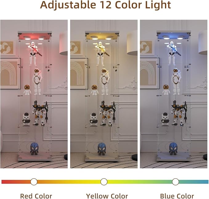 Glass Display Cabinet with LED Light and Lock, 4-Shelf Curio Cabinets with 5mm - Image 4