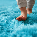 Amdrebio Blue Round Shaggy Rug 4Ft - Image 4