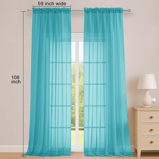 Sheer Turquoise Curtains 108 Inches Long - Image 2