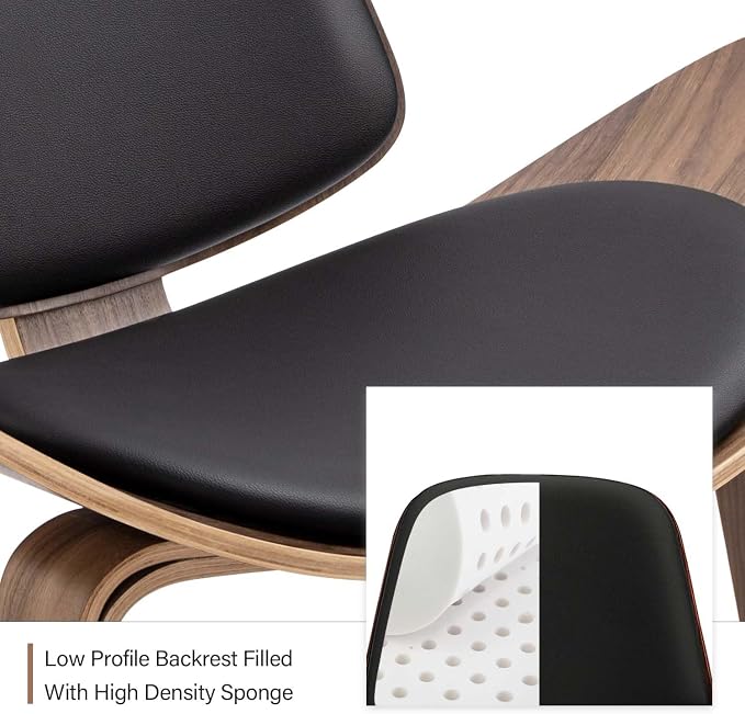 Modern Shell Lounge Accent Chairs, Faux Genuine Leather Mid Century Armless - Image 5