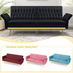 70” Velvet Futon Sofa Bed with 2 Pillows and Adjustable Armrests, Convertible - Image 7