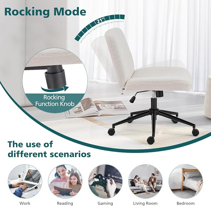 OLIXIS Criss Cross Chair with Wheels Wide Cross Legged Office Desk Vanity Chair - Image 5
