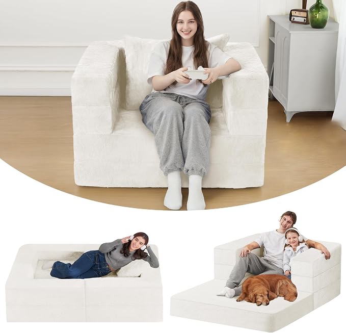 Futon Sofa Bed with Pillow, 3-in-1 Sleeper Sofa Bed with Removable Cover by Cansunna